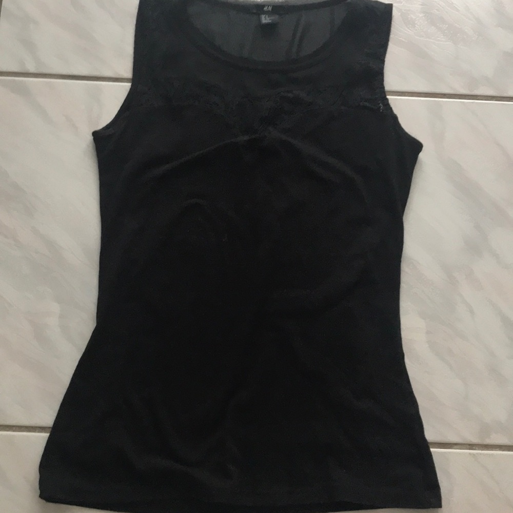 Black sheer lacy panel sleeveless top